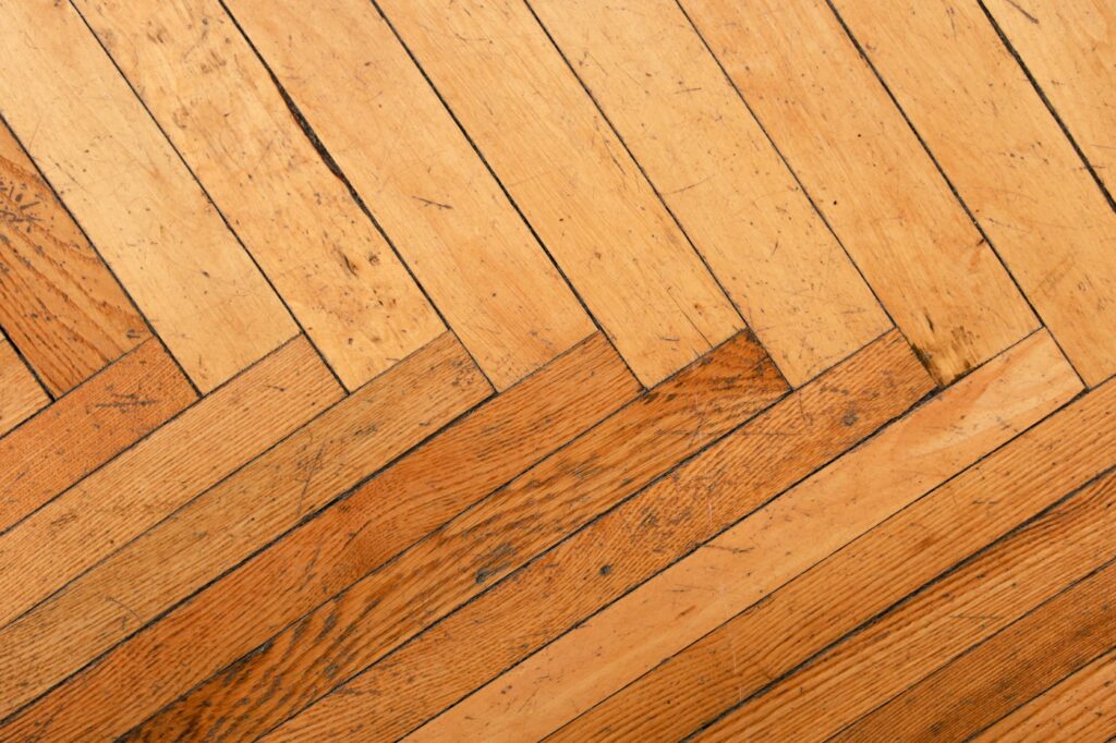Detailed herringbone timber floor